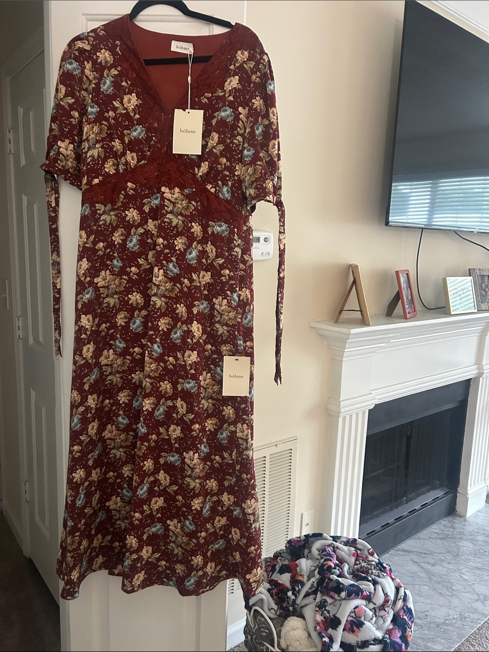bohme Burgundy Floral Midi Dress